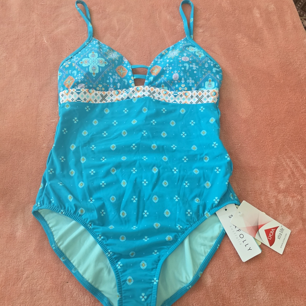 Seafolly Turquoise Floral Womens One Piece Swimsuit Inka Gypsy Malliot Eden US 6